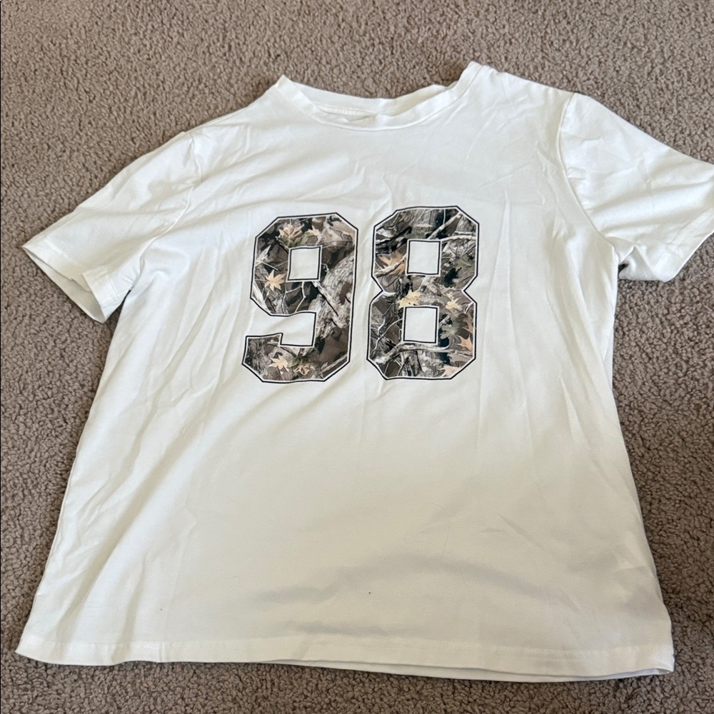 White T-Shirt with Camouflage '98' Print